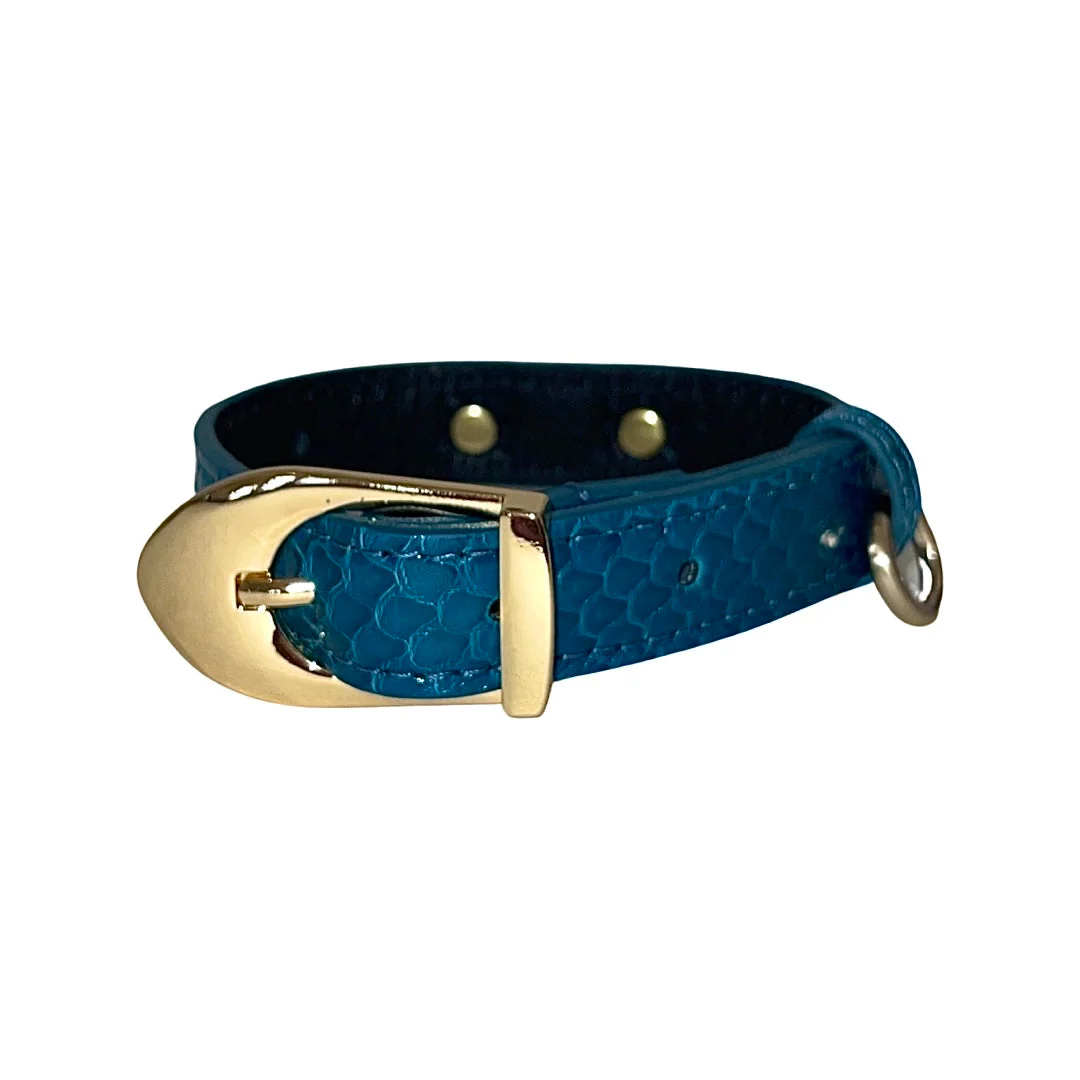 Dark Turquoise XS Snake 7”-14” Collar/Custom Gold Hardware - Image 3