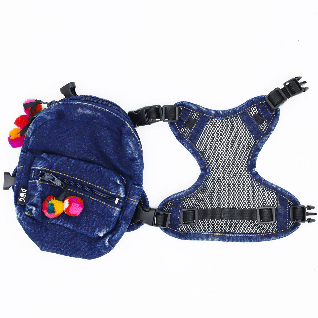 Doggie Denim Backpack Harness Vest - Chihuahua Patches - Image 3
