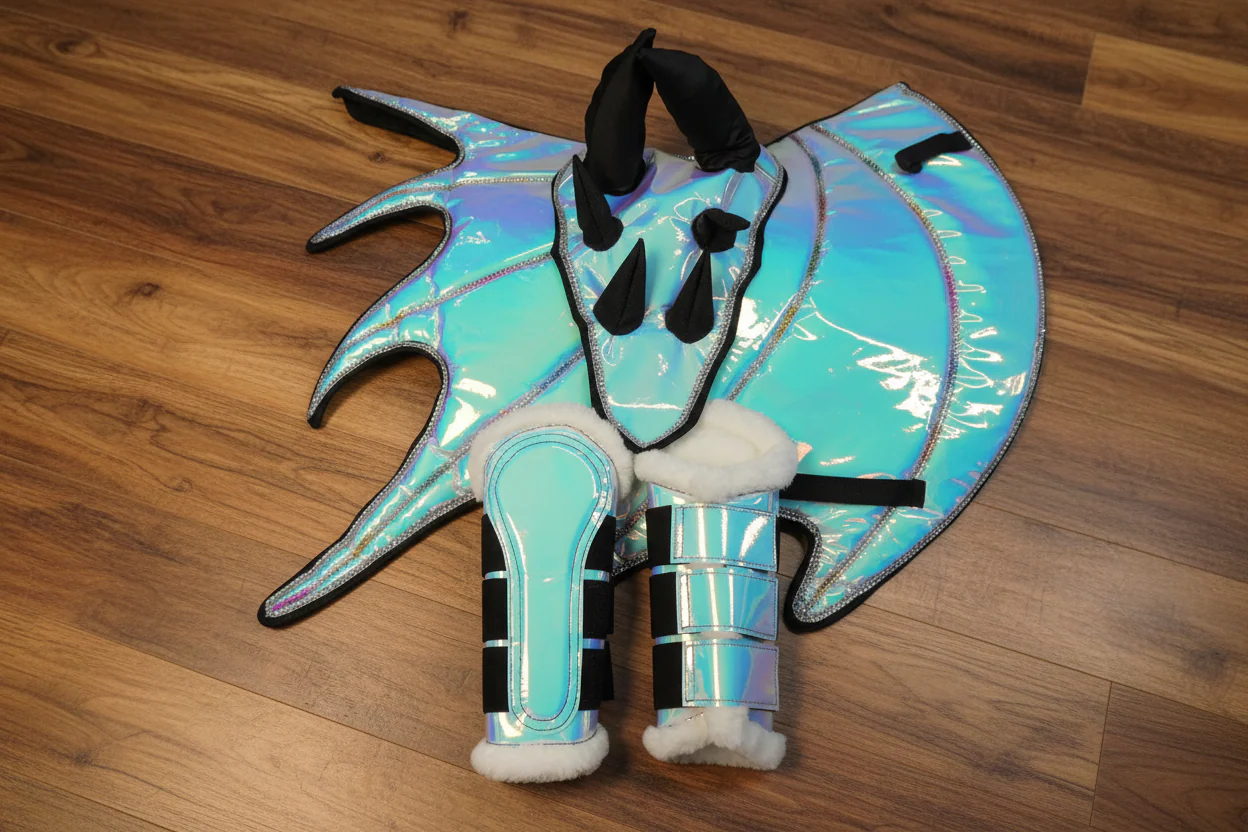 Dragon Horse Saddle Pad, Ear Bonnet & Horse Boot Set, Breathable, Shock Absorbing Equestrian Gear - Image 3