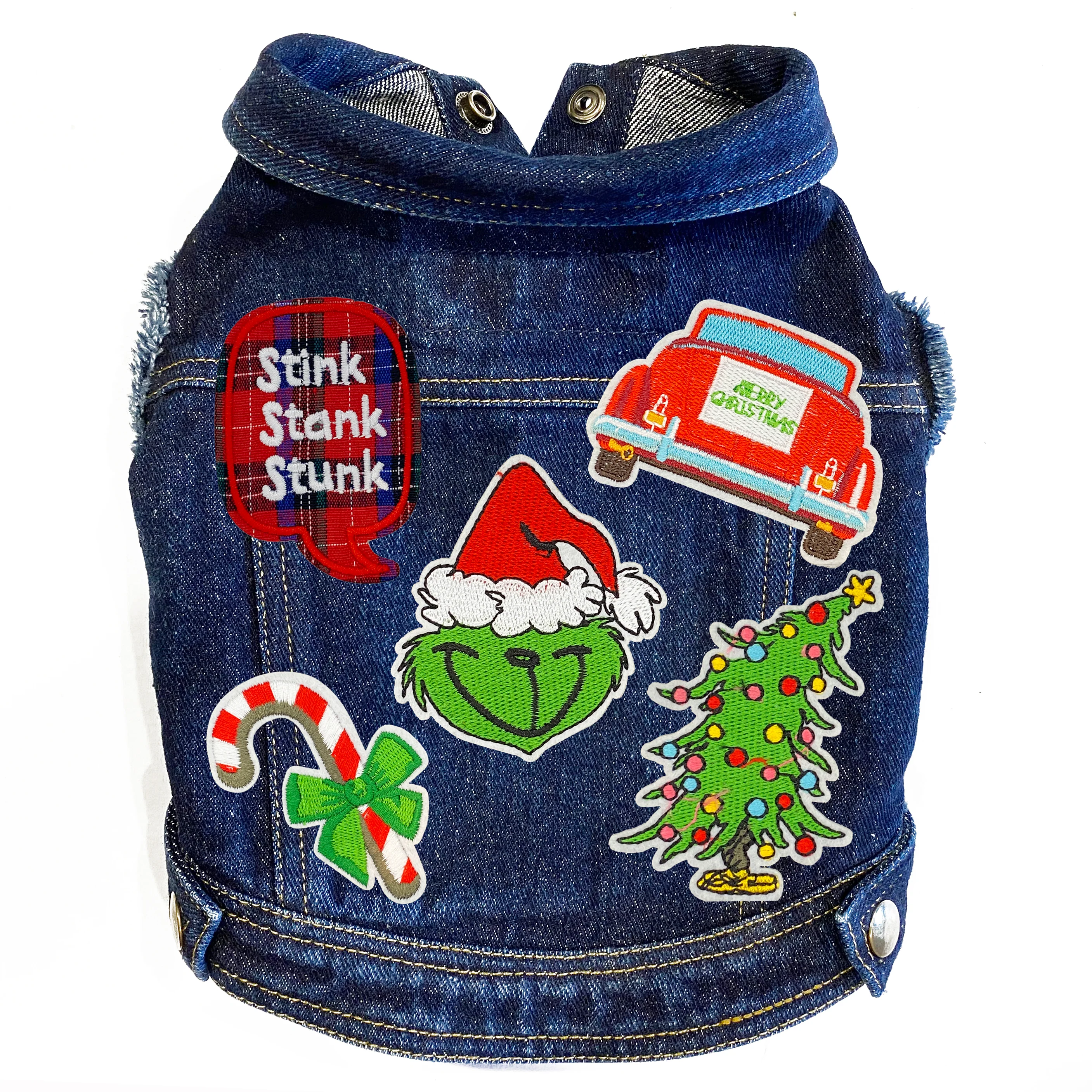 Merry Grinchmas Denim Dog Jacket - Image 3