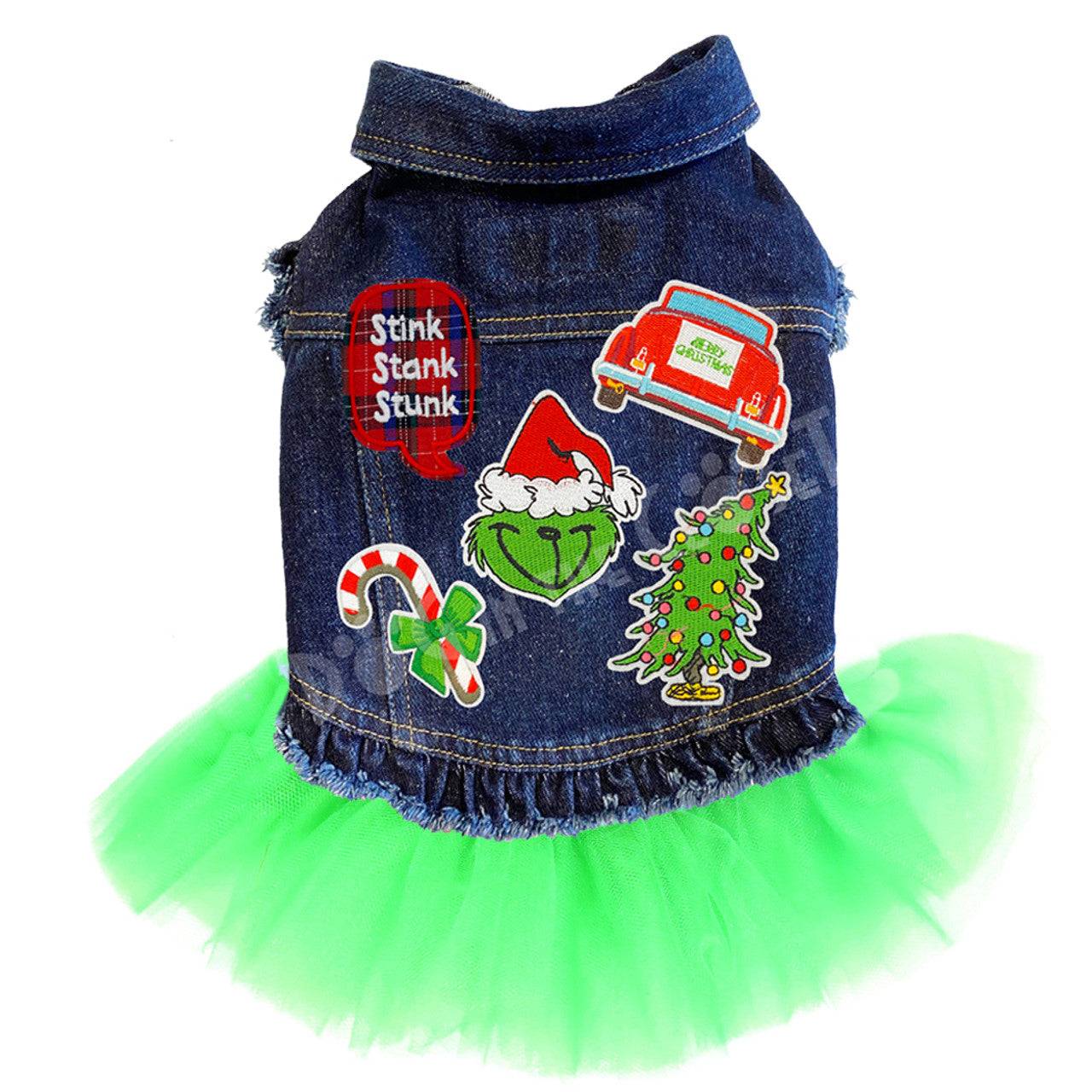 Merry Grinchmas Denim Dog Jacket - Image 4