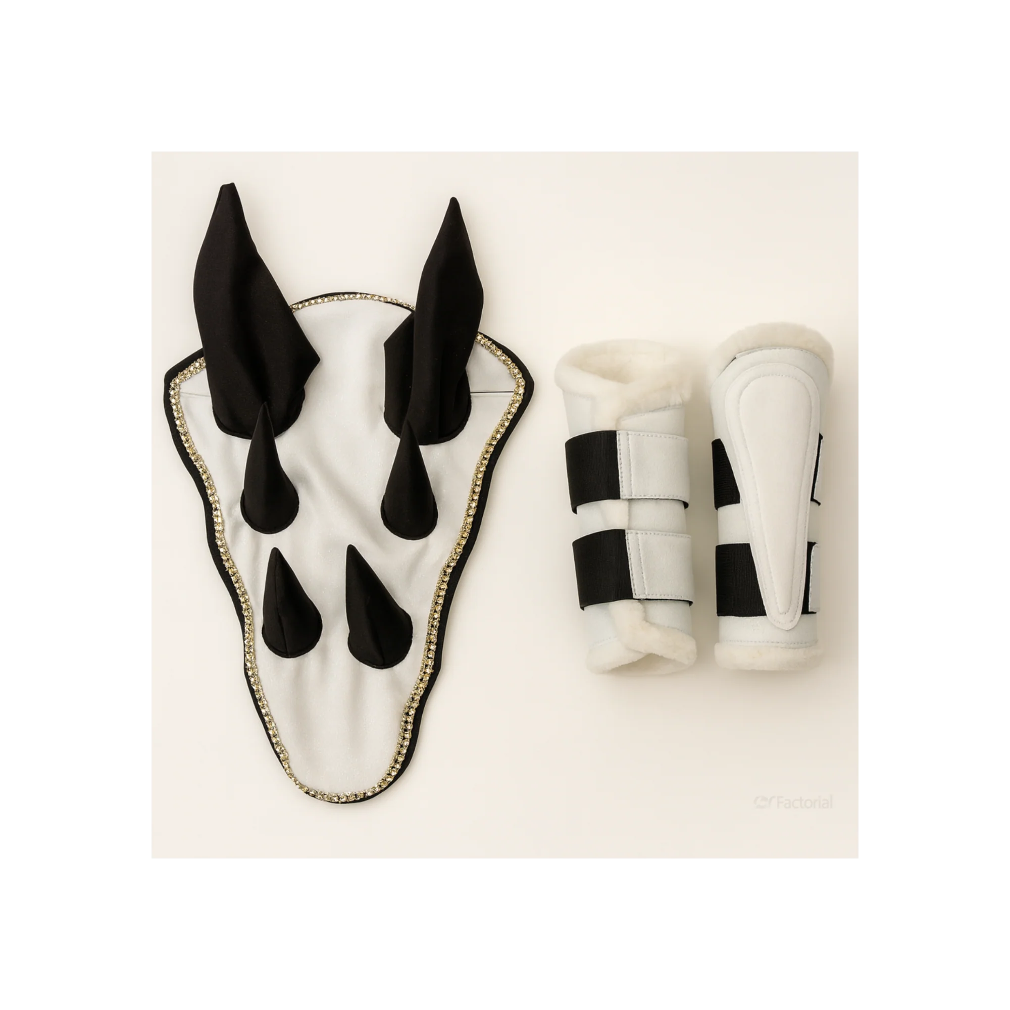 Premium Quality Cotton White Jumping Saddle Pad, Ear Bonnet & Horse Boot Set - Image 5