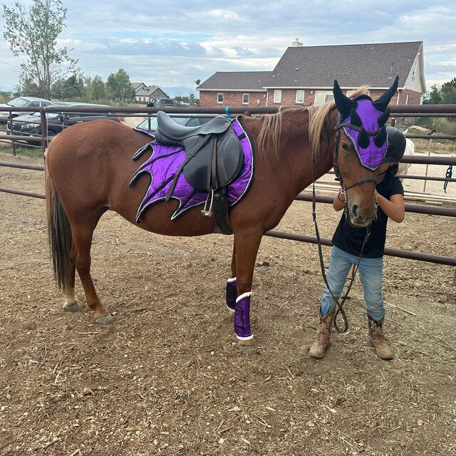 Purple Horse Dragon Saddle Pad, Ear Bonnet & Horse Boot Set - Image 4
