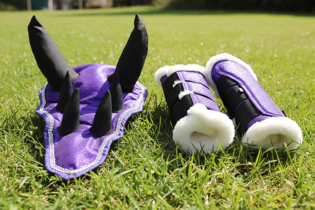 Purple Horse Dragon Saddle Pad, Ear Bonnet & Horse Boot Set - Image 8