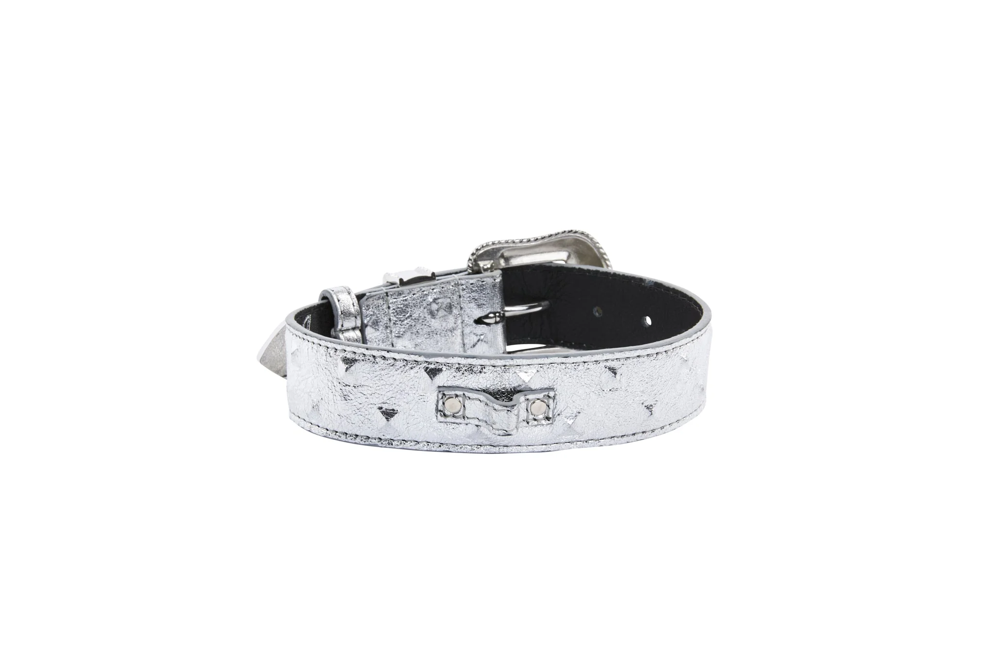 Silver Studded Italian Leather Collar, Leash Harness Set - Image 3