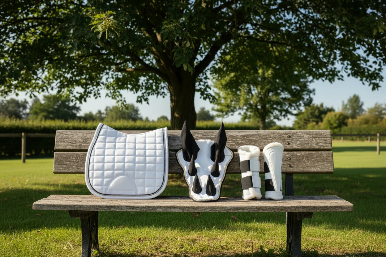 Sparkling White Dragon Saddle Pad, Ear Bonnet & Horse Boot Set - Image 10