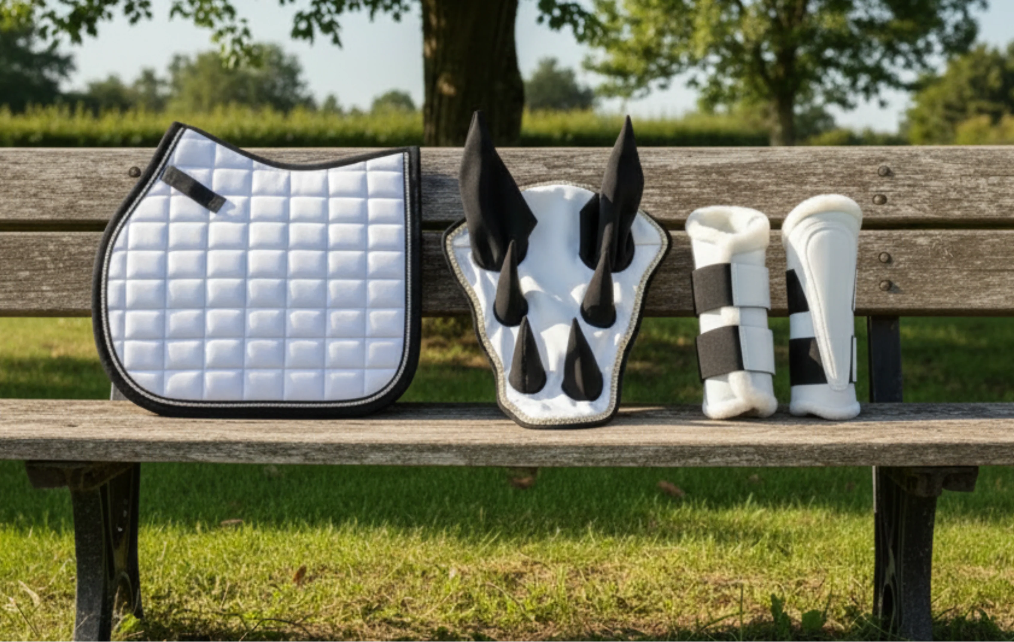 Sparkling White Dragon Saddle Pad, Ear Bonnet & Horse Boot Set - Image 11